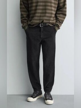 Zara DNWR Men’s Corduroy Pull On Straight Leg Black Trouser Pants